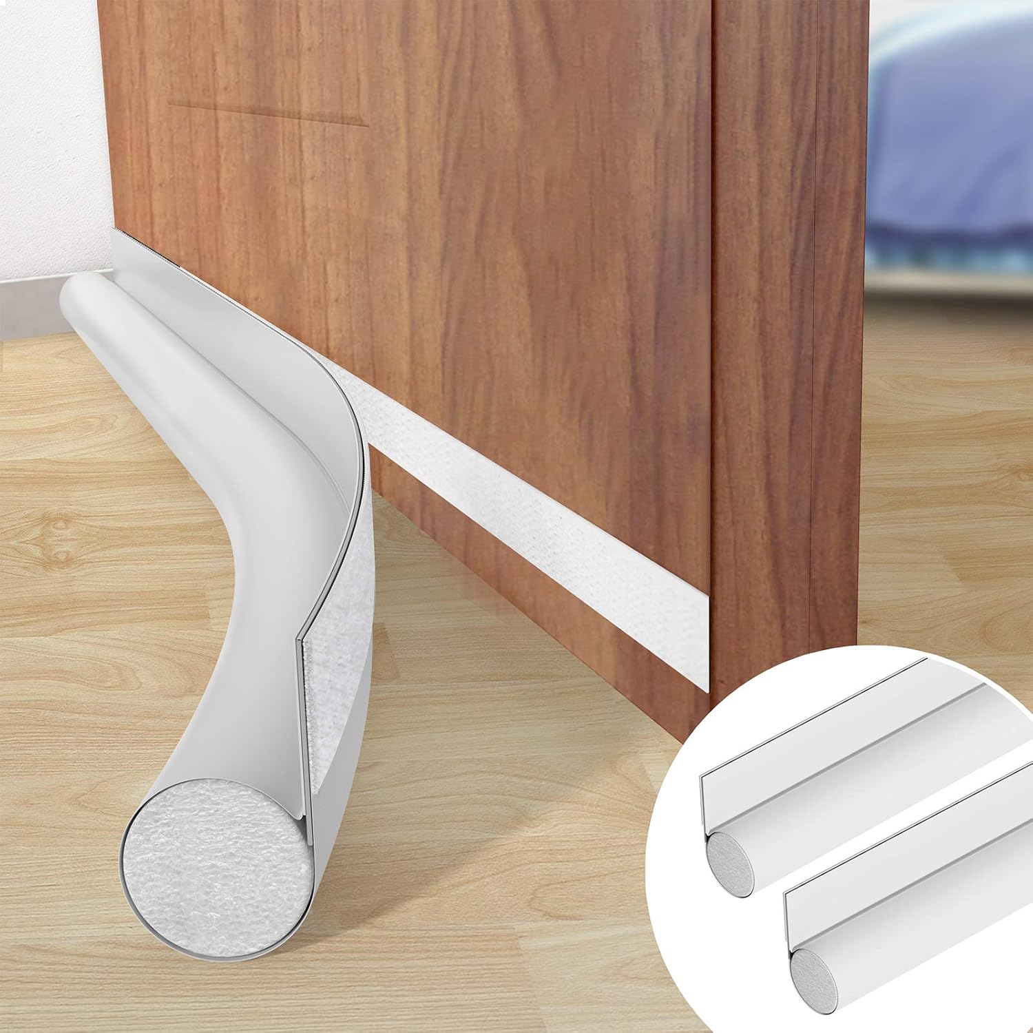 Draft Stoppers - Holikme 2 Pack Door Draft Stopper Adjustable Under Door Draft Blocker Insulator Door Sweep Weather Stripping，Suitable for Interior／Exterior Doors ，36” Length, White