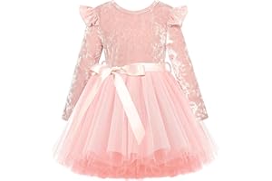 UNICOMIDEA 1-6T Toddler Velvet Dress Little Girls Tutu Tulle Crewneck Long Sleeve Holiday Party Fashion Dresses