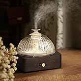 Glass Dome Essential Oil Diffuser with Glass Reservoir & Wood Base-Plastic Free, 200ml Ultrasonic Diffuser for Aromatherapy with Timer 7 Color Light Auto-Off for Home Office Yoga Dark Brown