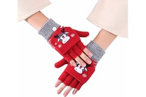 Suillty Kids Winter Gloves Warm Mittens Flip Half & Full Finger Christmas Convertible Mittens with Thumb Flap for Boys Girls