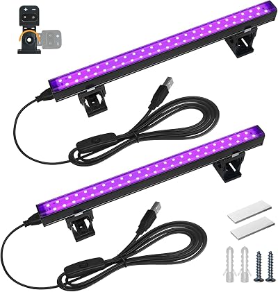 Barrina UV LED Blacklight 10W 1ft USB Bar 2 Pack Adjustable 180° Mounting