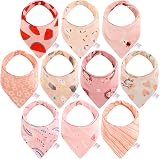 Lanjue Baby Bandana Dribble Bibs 10-Pack Cotton Adjustable Snaps Pink