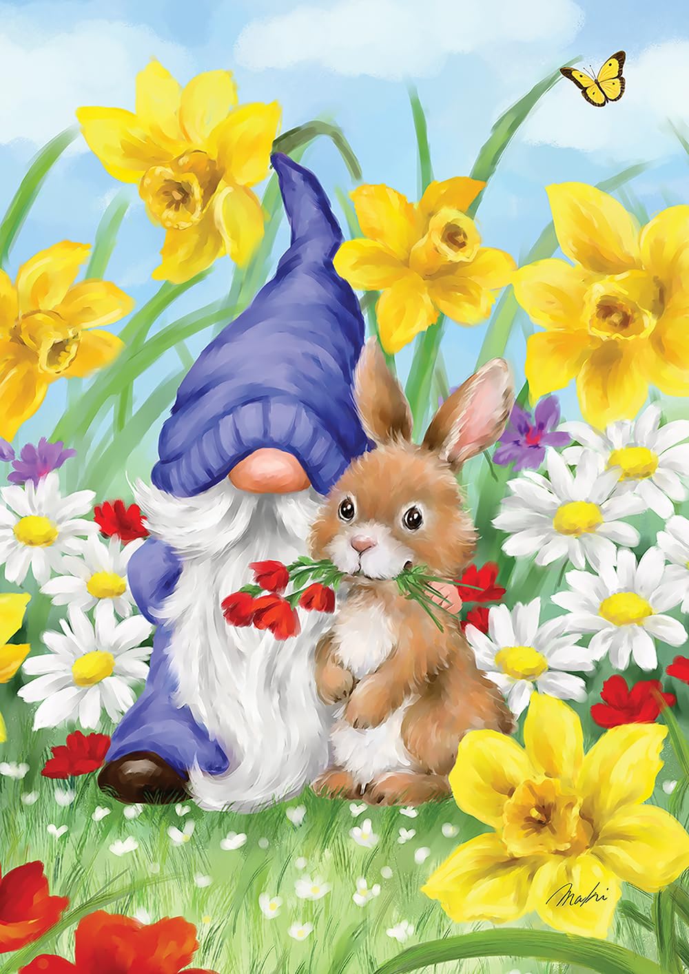 Photo 1 of Toland Home Daffodil Bunny Gnome Spring Flag, Double Sided for Outdoor Easter House Yard Decoration