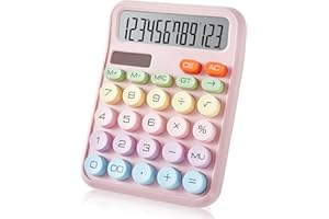 CHAKAKA Basic Desktop Calculator with 12-Digit Large LCD Display & Big Buttons – Dual Power (Solar & Battery), Easy to Press Mechanical Switch Calculator – Cute Office Desk Supplies for Home and School (Pink)