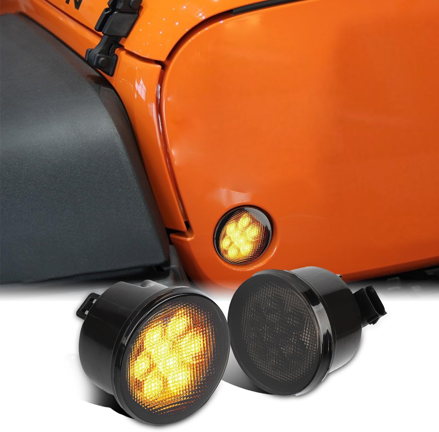 Photo 1 of B.ZSSY Turn Signal Lights Assembly Compatible with 2007-2018 JK Unlimited, LED Front Indicator Blinker Amber with Smoke Lens (1 Pair)