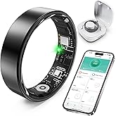 SARUNN ER Smart Ring with Sleep Monitoring, Step Counting, Heart Rate, Blood Oxygen for iPhone and Android, No Subscription Fee, IP68 Waterproof Health Tracker (Black, 8)