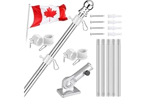 6FT Stainless Steel Flag Pole Kit with 180° Adjustable Bracket, Heavy Duty Tangle-Free Flagpole for House, Porch, Yard, Truck