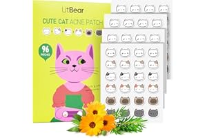 LitBear Acne Patch Pimple Patch, Cat Shaped Acne Absorbing Cover Patch, Hydrocolloid Acne Patches For Face Zit Patch Acne Dots, Tea Tree Oil & Salicylic Acid, 96 Patches, 12mm