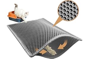 Garoopion Cat Litter Traping Mat, Large 30" X 24" EVA Cat Litter Box Mat, Double Layer Honeycomb Holes Scatter Control, Gray