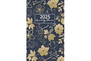 2025 Monthly Planner: Small Size 5x8 Inches | One Year Calendar Schedule Organizer (12 Months from January to December) with Holidays | Golden Flowers Cover