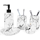 GIZBOO Ceramic Bathroom Accessory Set, 5-Piece Bathroom Accessory Set, Soap Dish, Toothbrush Holder, Soap Dispenser, Bathroom Tumbler & Candle Holder - Modern Bathroom Organizer, (White & Black)