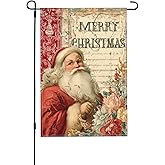 Christmas Santa Claus Garden Flag 12x18 Inch Double Sided Outdoor Flag Decorations Burlap Yard Flag For Holiday Outside Home