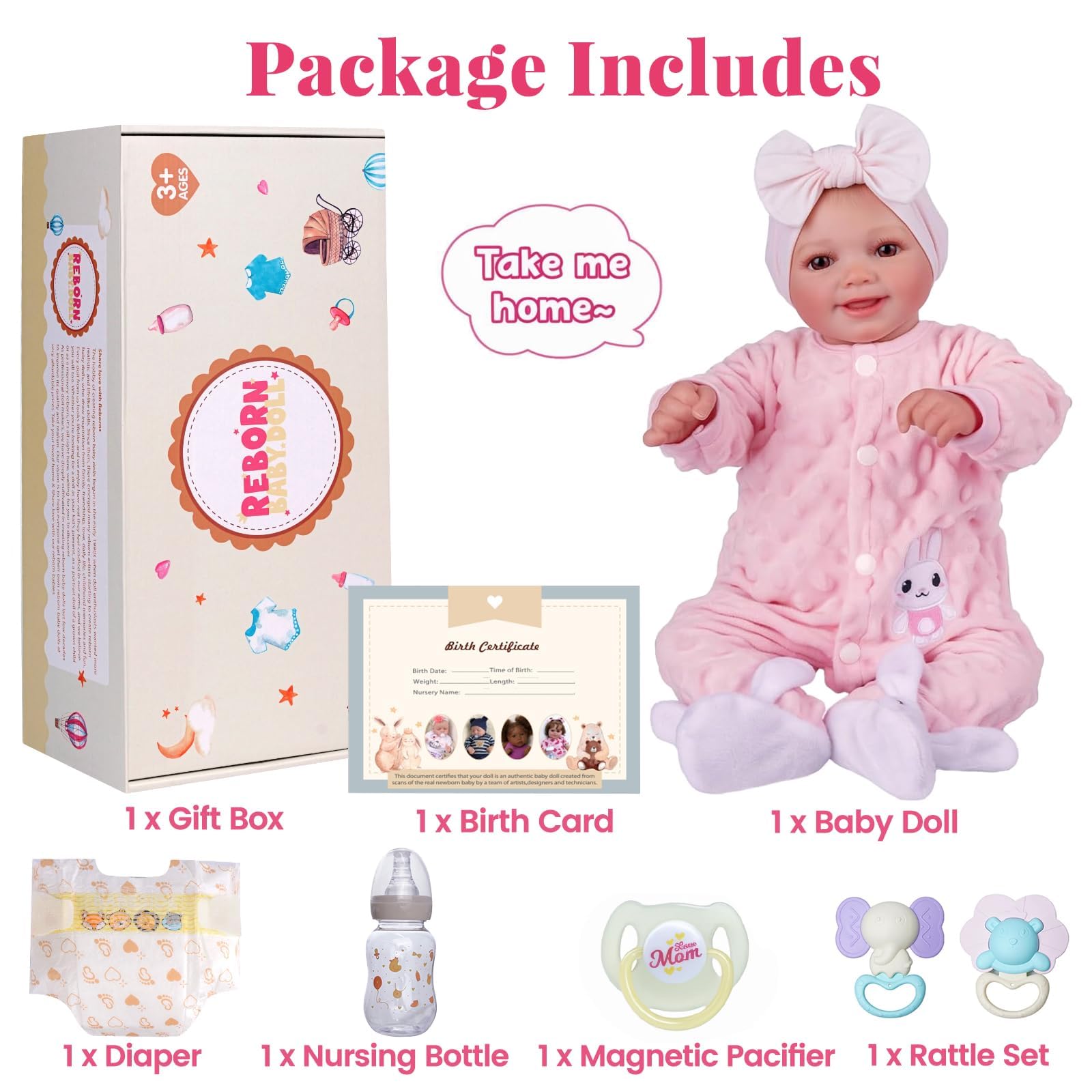 BABESIDE Reborn Baby Dolls Sunny - 17Inch Cute Soft Vinyl Realistic Baby Doll Poseable Smiling Real Life Baby Dolls with Complete Accessories for 3+ Years Old Gifts