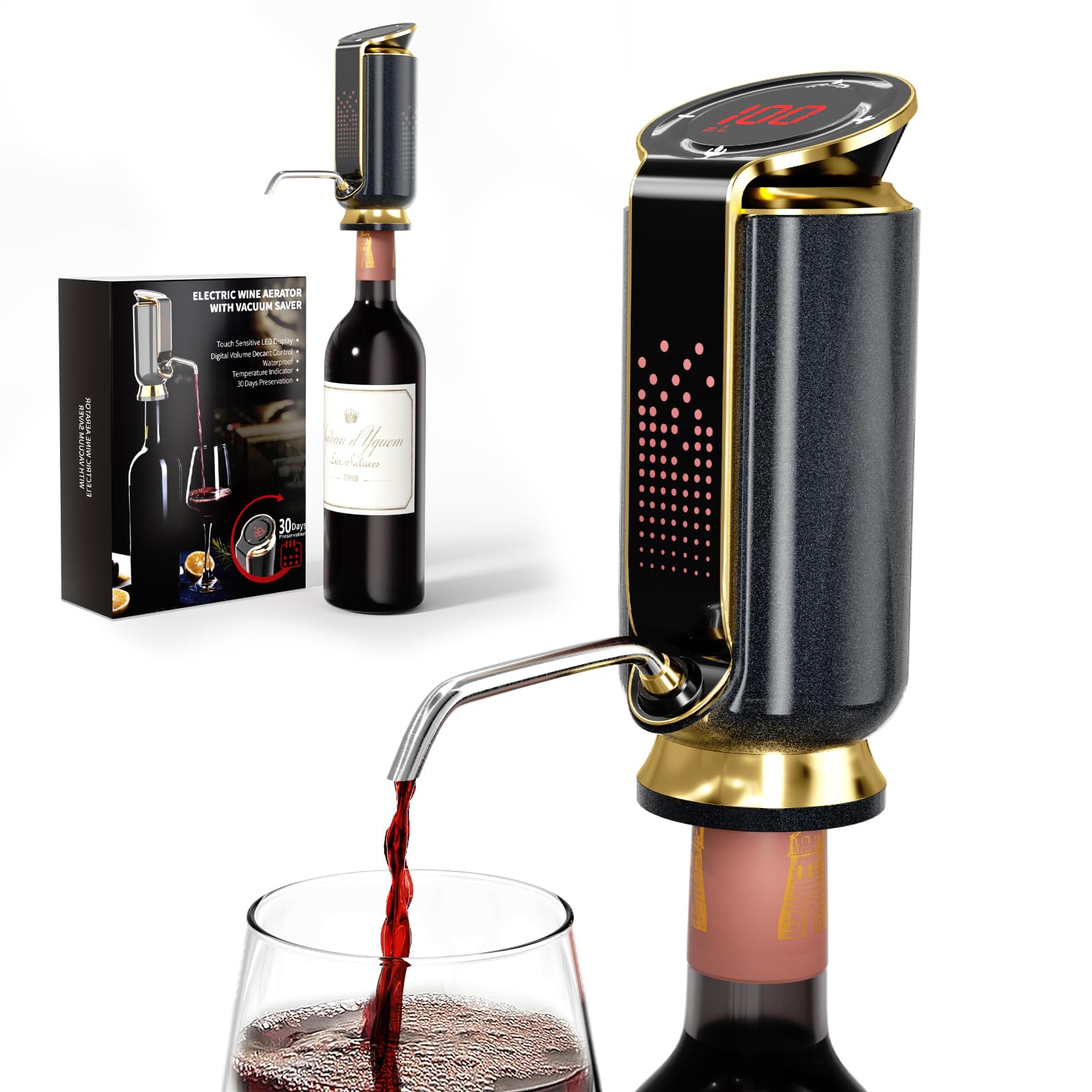 Photo 1 of Newise Luxurious 3-in-1 Electric Wine Aerator, Dispenser & Vacuum Pump - Wine Preservation System - Gifts for Women Wife Men Husband(Black/Gold)