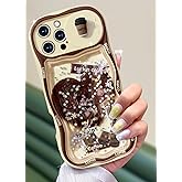 Toycamp for iPhone 16 Pro Max Case Coffee Quicksand Case | Women Girls, Cute Phone Cover, Sliding Camera Cover, Girly, Glitter, Teens, Pretty, Cartoon Design, Flowing Liquid, 6.9"