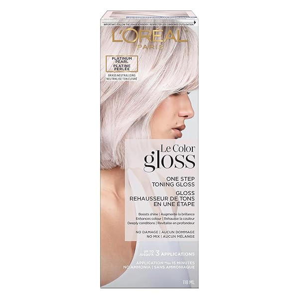 L’OREAL PARIS LE COLOR GLOSS ONE STEP IN-SHOWER TONING HAIR GLOSS FOR BLEACHED HAIR, NEUTRALIZES BRASS, CONDITIONS & BOOSTS SHINE, PLATINUM PEARL, 4 OUNCE