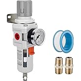 NANPU 3/4" NPT Compressed Air Filter Regulator Combo Piggyback, 5 Micron Brass Element, Poly Bowl, Semi-Auto Drain, Metal Bracket, 0-150 psi Gauge