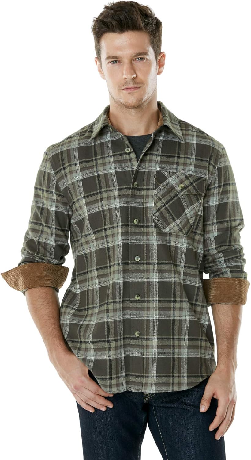 CQR Men's All Cotton Flannel Shirt, Long Sleeve Casual Button Up Plaid Shirt, Brushed Soft Outdoor Shirts: Clothing