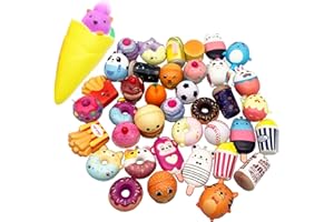 Aqueens 30 Pack Squishies Sets Slow Rising Kawaii Cute (1pc Jumbo + 29pcs Medium/Mini Size) Random Cake Bread Panda Bun Cartoon Series Stress Relief Squishy for Kids Gift Toys Party Favors