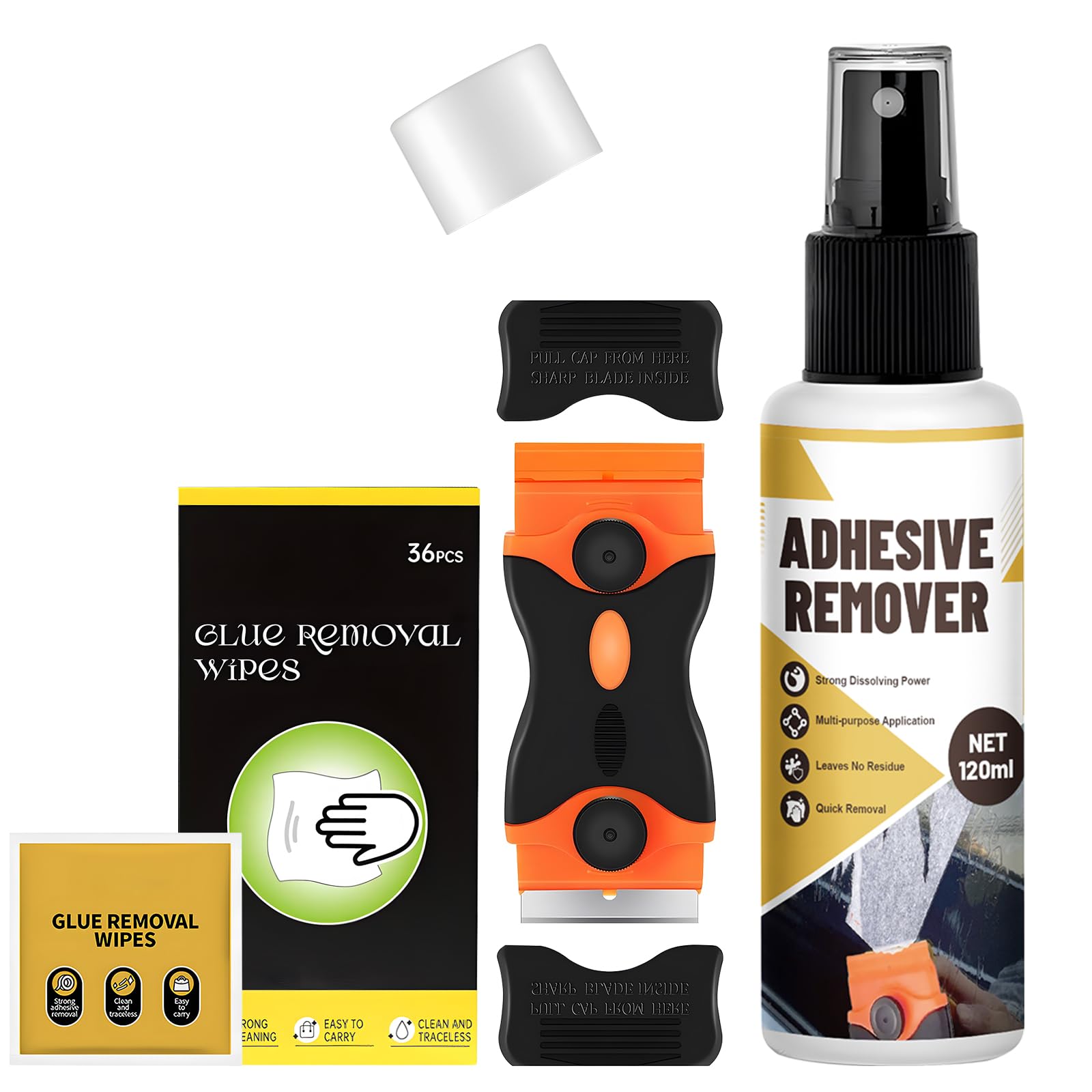 WEILAOK Kleberentferner, Sekundenkleber Entferner, Etikettenentferner, Schnell Auflösen, Glue Remover Entfernt Schnell Hartnäckige Etiketten, Klebereste -120ml + Kleberentfernungstücher*36