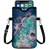 GEGEPINK Universal Phone Sleeve Pouch with Crossbody Strap 7.6 X 4.3 Inches Shockproof Water Resistant Mobile Protection Bag-Mandala Nebula Neoprene Phone Pouch Bag