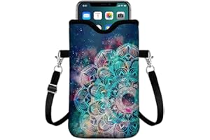 GEGEPINK Universal Phone Sleeve Pouch with Crossbody Strap 7.6 X 4.3 Inches Shockproof Water Resistant Mobile Protection Bag-Mandala Nebula Neoprene Phone Pouch Bag