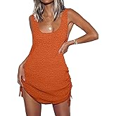 AOLRO Women's Beach Crochet Cover Ups Bathing Suit Swimsuit Coverup Summer Backless Swimwear Cover-ups with Drawstring