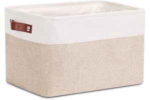 DULLEMELO Collapsible Rectangle Fabric Storage Basket for Organizing Clothes, Toys, Towels, Books, Laundry, Nursery, Dog Toys (White & Khaki)
