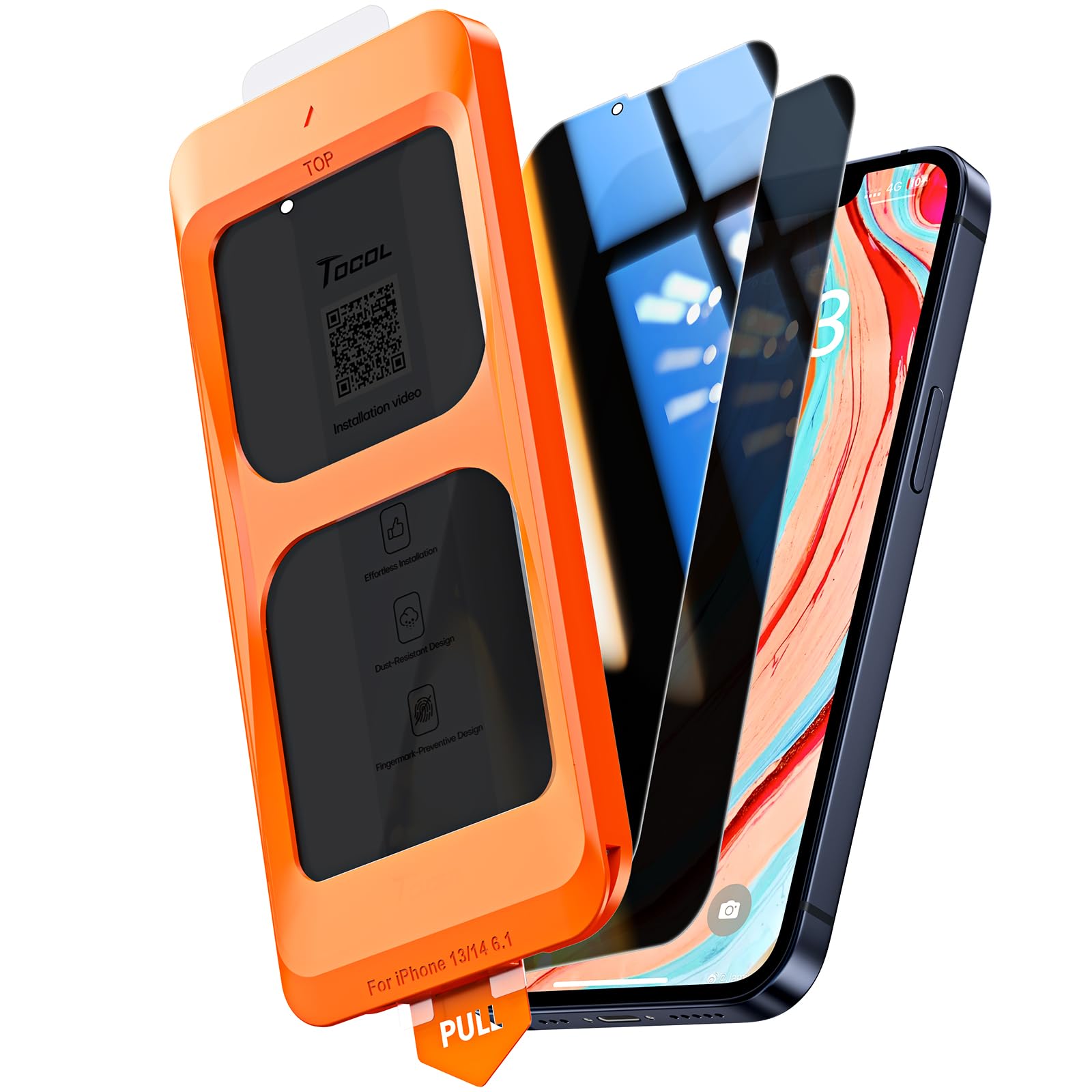 TOCOL 2 Pack for iPhone 14 Privacy Screen Protector 6.1-Inch, True 25°Anti Spy, Instant Installation, 16FT Military Grade Shatterproof, Tempered Glass, Case Friendly, HD Coverage Protection — image 1