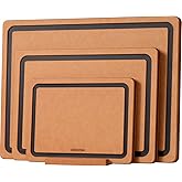 Kikcoin Wood Cutting Board Set of 3, Cutting Boards for Kitchen with Holder Dishwasher Safe Non-slip Chopping Board with Juice Groove, Wood Fiber Composite Cutting Boards