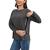Ecavus Women’s Zip Maternity Nursing Tops for Breastfeeding Long Sleeves Casual Nursing Shirts Pregnancy Mama Clothes