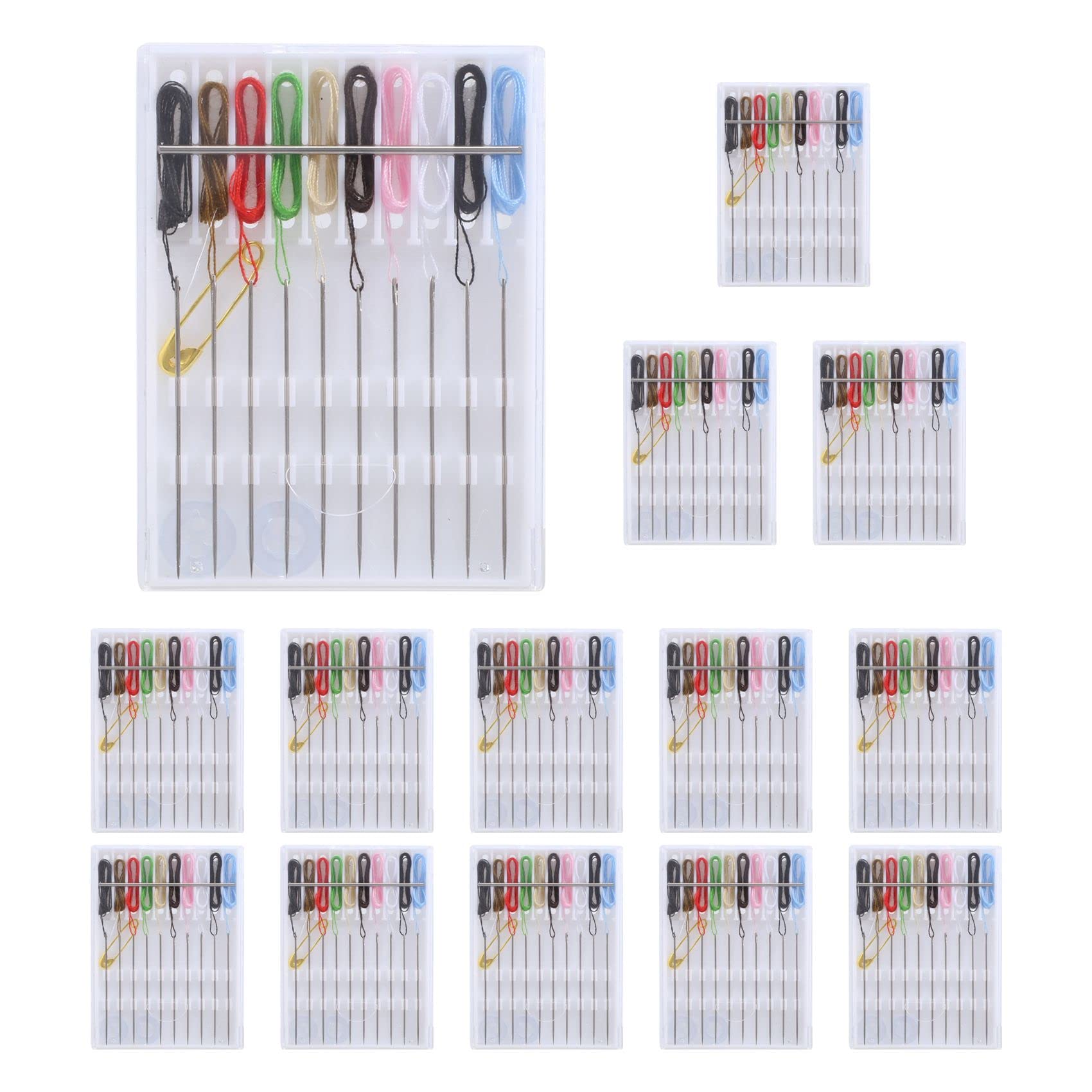 Dojimayisc 14 Boxes Mini Quick Fix Sewing Kit Easy Pre Threaded Needle Kit Basic Personal Sewing Kit Plastic Threaded Needle Holder