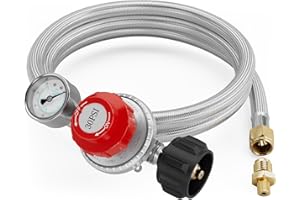 NUPICK 6FT 0-30 PSI Adjustable High Pressure Propane Regulator with 0~60PSI Gauge Gas Flow Indicator，Propane Regulator with Hose for LP Gas Cooker, Burner, Turkey Fryer, Smoker
