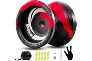 WATIEOBOO R8 Upgraded Metal Yo-Yo - Special Top Finger Groove Aluminum Alloy yoyos, Responsive/Non-Responsive yo yo, yoyo Tricks and Skills, Professional Yoyo (Black, Red).