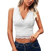 ADORPOP Womens Lace Tank Tops - V Neck Camisole Sleeveless Sexy Going Out Y2K Cropped Halter Vest Top