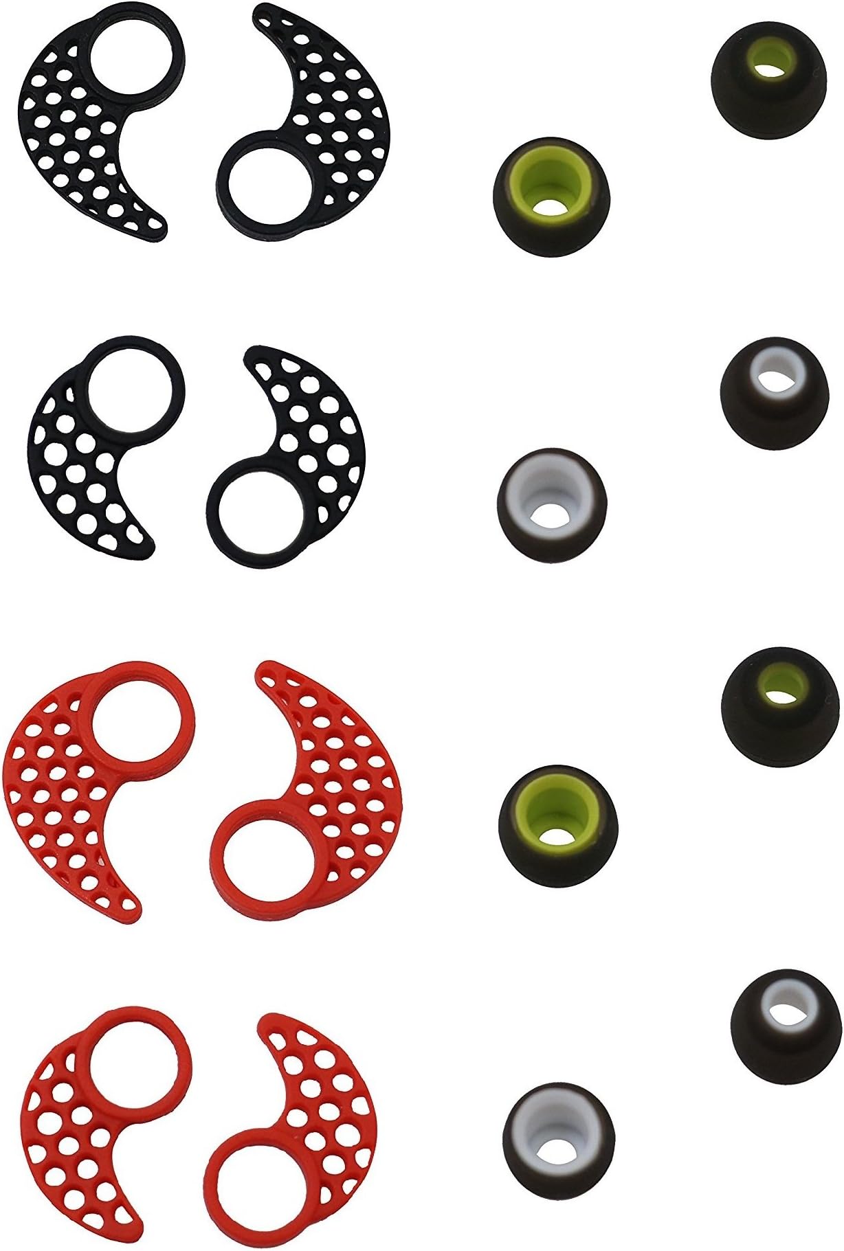 Ear tips for Jaybird Bluebuds X Ear Fins for jaybird X ,BLUEWALL Eartips and Ear Fins Ear hooks for Jaybird X2 X , Anti-Slip Durable Silicone S\M 4 Pairs , Black and Red