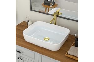 Logmey 19 Inch Bathroom Sink 19x15 Bathrooom Sinks White Vessel Sink Porcelain Ceramic Modern Rectangular Countertop Vanity Sink Art Basin