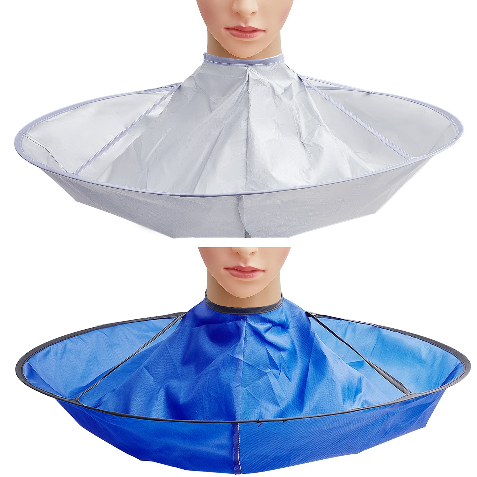 Photo 1 of 2 Pieces Hair Cutting Cape for Adults Umbrella Hair Cutting Cloak Foldable Catcher for Teens and Adults, Blue and Silver