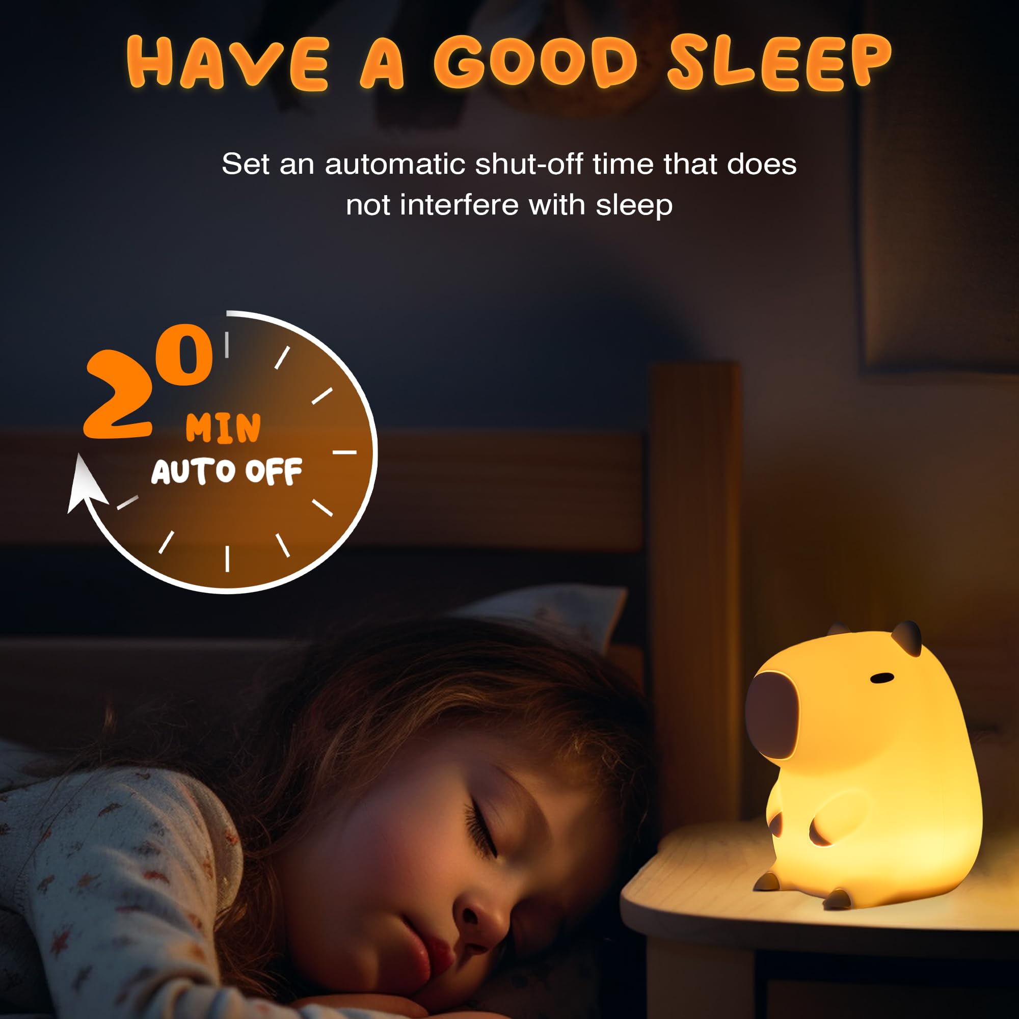 UNEEDE Capybara Night Light, Cute Animal Silicone Nursery Night Light Rechargeable Table Lamp Bedside Lamp with Touch Sensor for Bedrooms, Living Room Squish Capybara Stuff Gifts