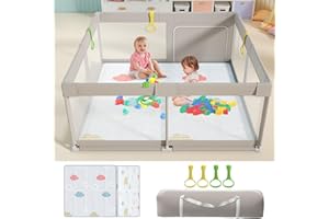 UANLAUO Baby Playpen with Mat, 59x59inch Playpen for Babies and Toddlers, Extra Large Baby Playpen,Kids Play Pen,Baby Fence,Big Playpen for Infants with Gate,Playard for Baby