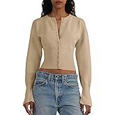 Saodimallsu Womens Cropped Sweaters Button Down Long Sleeve V Neck Ribbed Knit Slim Fit Pullover Crop Tops