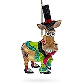 Donkey in Whimsical Costume Blown Glass Christmas Ornament