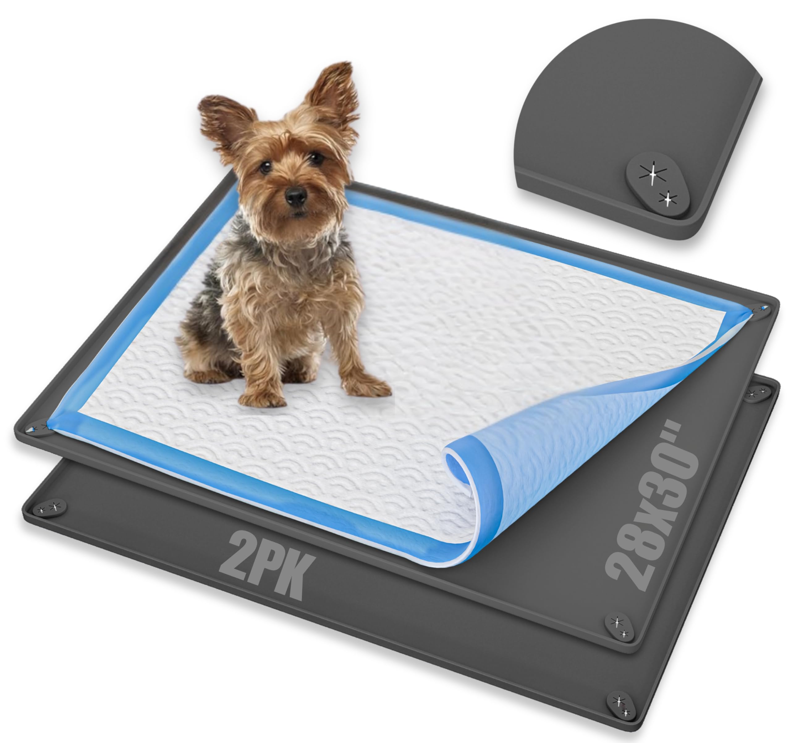 Photo 1 of TidyFriend 2 Pk Pee Pad Holder Tray for 28” x 23” Pee Pads with Corner Lock Holes, Raised Edges, Non-Spill, Easy to Clean Silicone Dog Potty Tray Holder, for Indoor Floor Protection (Grey)