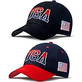 Coume 2 Pieces USA Hats American Flag Baseball Cap 250th Anniversary 4th of July Patriotic Adjustable Embroidered Cap(Blended Color,Full Style)