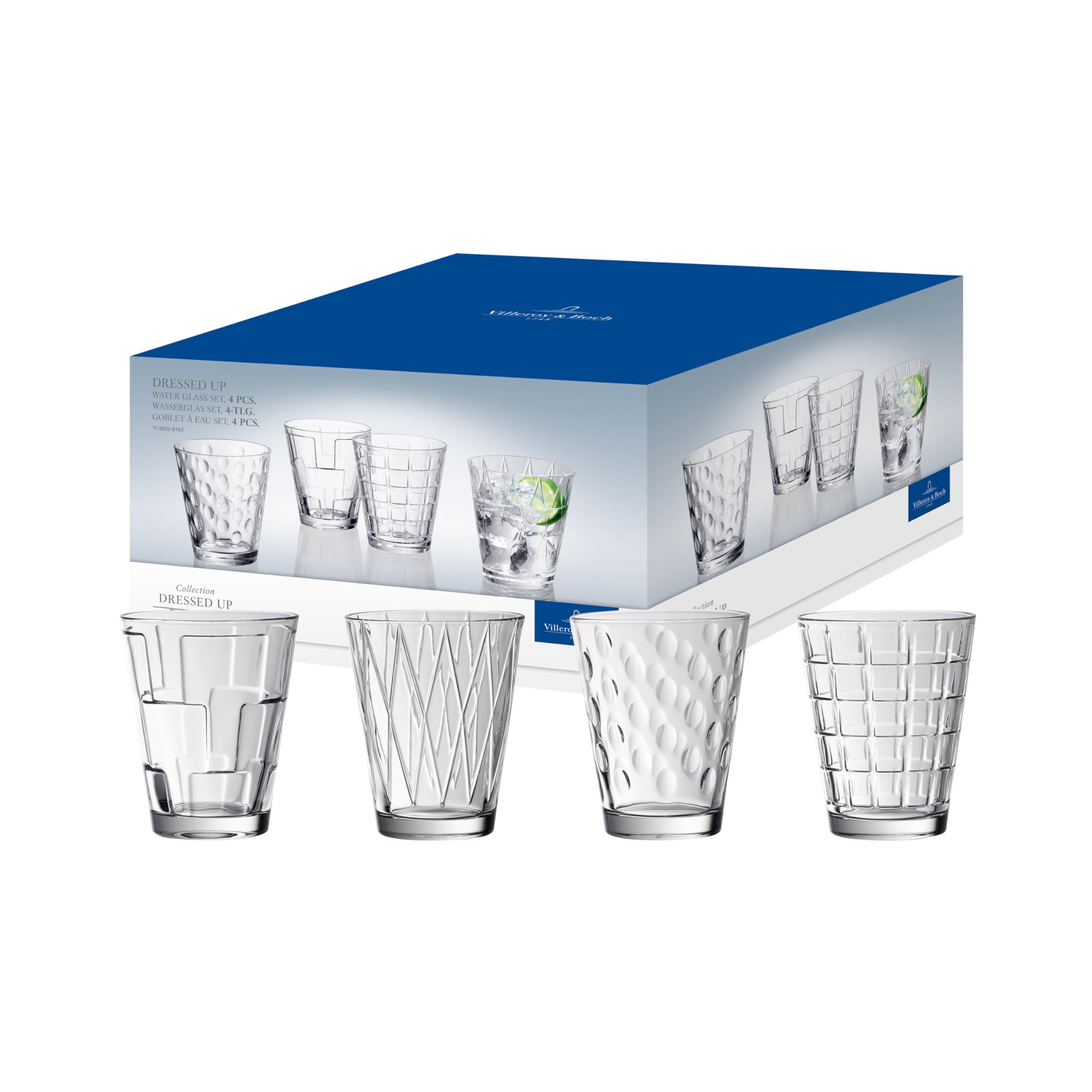 Villeroy & Boch - Dressed Up Water Glass Set 4 Pieces 310 ml, Dishwasher Safe, Microwave Safe, Cold Drink Glasses, Juice Glasses, Drinkware, Crystal Glass