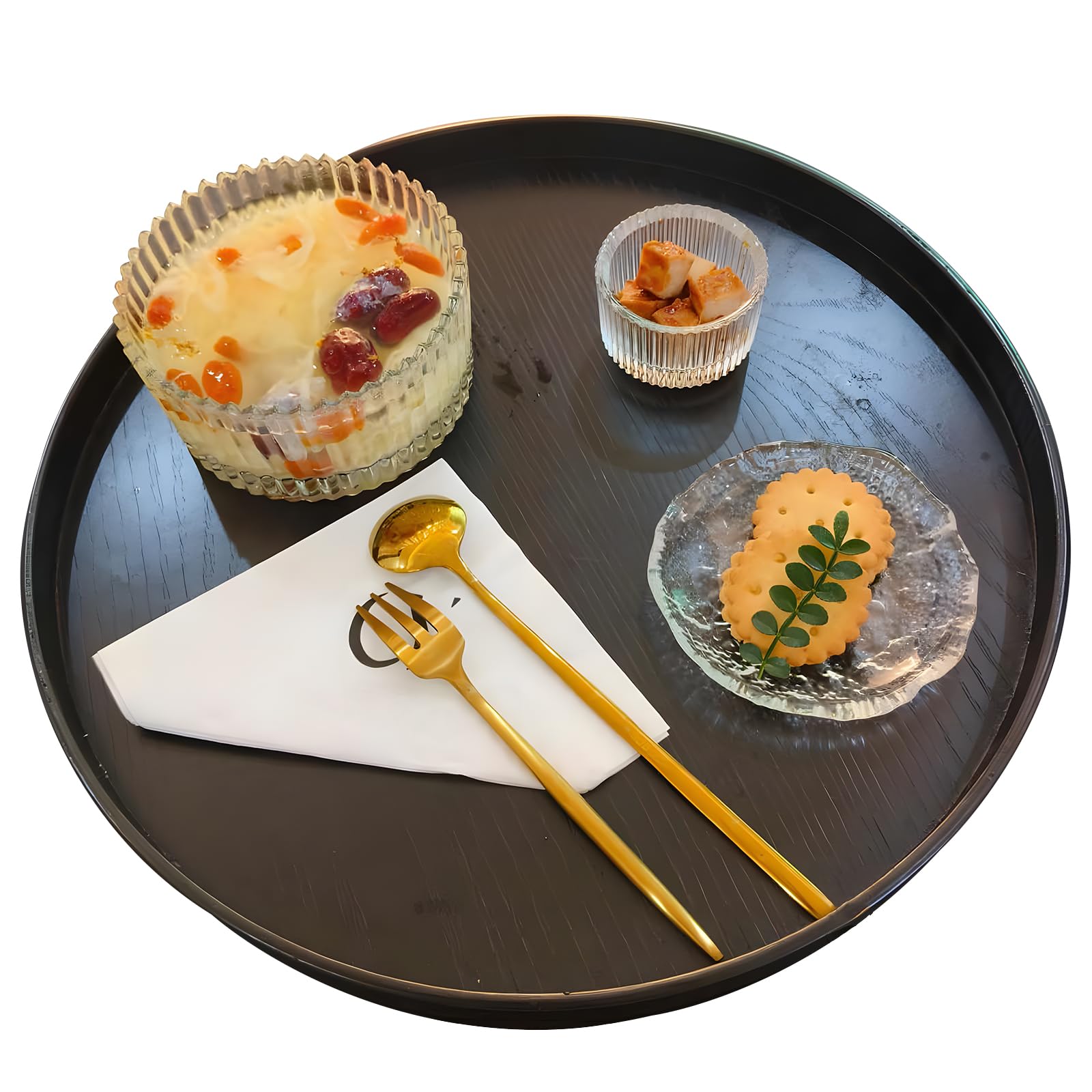 Round Tea Tray,24cm Black Round Wooden Tray Solid Wood Japanese Creative Hotel Wooden Tray Fruit Tray Storage Tray Restaurant Round Wooden Tea Etiquette