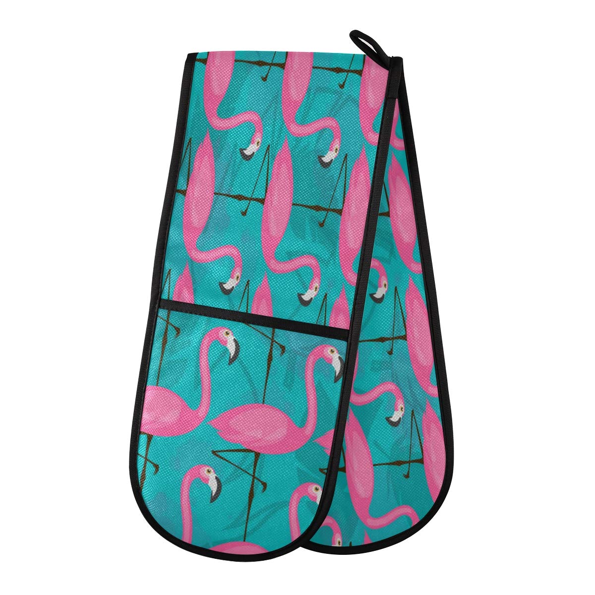 ZZXXB Pink Flamingo Double Oven Mitt Heat Resistant Non-Slip Kitchen Gloves Extra Long 7" x 35" for Cooking Baking Barbecue Grilling — image 1