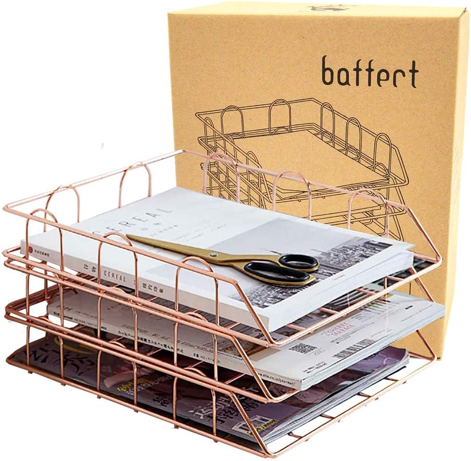 Unionbasic Portadocumenti Impilabile In Ecopelle – 3 Vassoi A4 Per Scrivania, Organizer Ufficio, Colore Nero