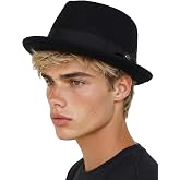 Funky Junque Wool Blend Porkpie Fedora, Classic Trilby Dress Hat | Porkpie wool blend hat with grosgrain band for autumn wear, winter outings, formal events &amp; vintage style