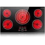 Karinear Electric Cooktop 36 Inch, Upgrade Sensor Touch 5 Burners Electric Stove Top, Built-in Ceramic Cooktop, Pause, Timer, Safety Lock, Triple Ring Expandable Burner,9400W, 220V